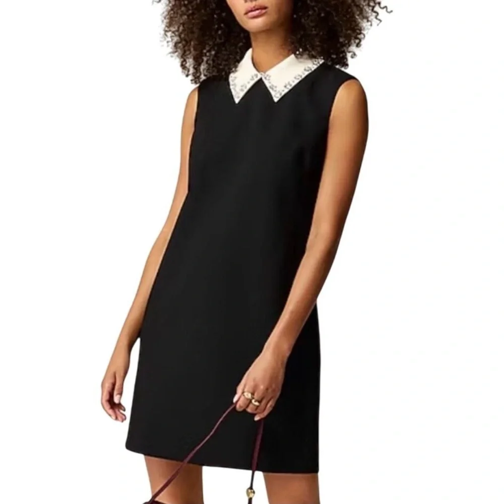 NWT J.CREW Embellished Collard Shift Dress In Stretch Crepe 12 - Picture 2 of 10